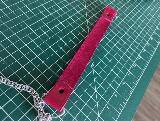 Magenta Strap on the Mat — Dyed leather and hardware
